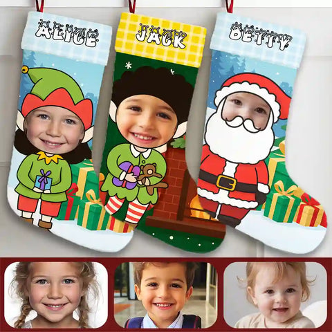 Custom Kids Christmas Stocking – Personalized with Child’s Photo & Name, Funny Holiday Gift Sock with Multiple Costume Designs