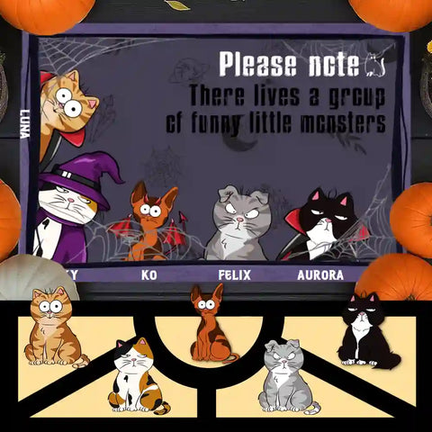 Personalized Halloween Cat Welcome Mat – Custom Kitty Portrait & Accessories