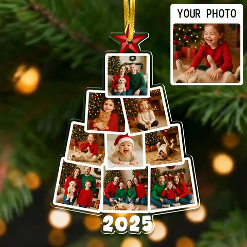 Personalized Family Christmas Tree Photo Ornament 2025 – Custom Multi-Photo Acrylic Holiday Keepsake