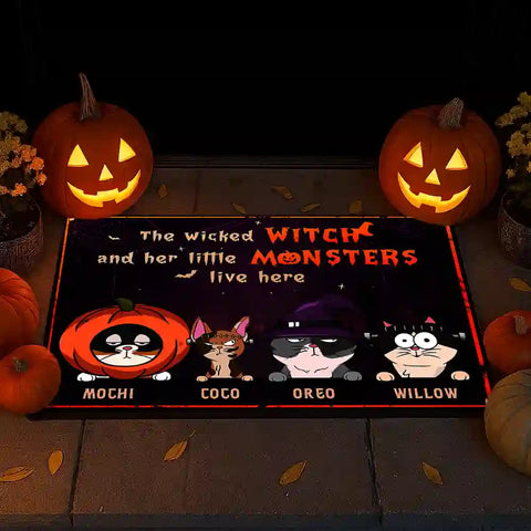 Personalized Monster Cat Welcome Mat – Custom Pet Name & Home Guard