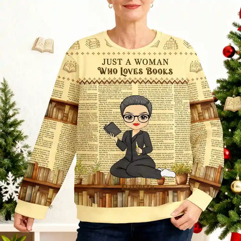 Personalized "Book Lover" Ugly Christmas Sweater - Customize your own image design, print your name, and give your readers a warm gift
