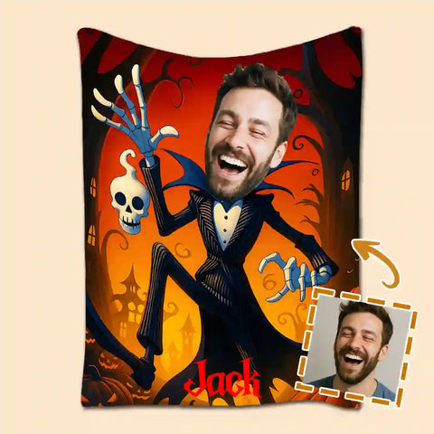 Custom Vampire Gentleman Photo Blanket – Personalized Portrait Gothic Flannel
