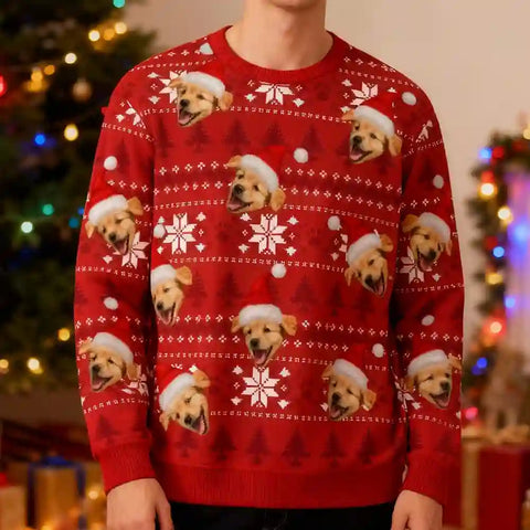 Custom Dog Christmas Ugly Sweater – Personalized Holiday Sweatshirt with Pet Photo, Unique Christmas Gift for Pet Lovers