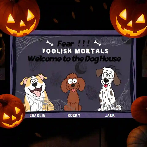 Haunted Halloween Dog Welcome Mat – Custom Pet Name & Design