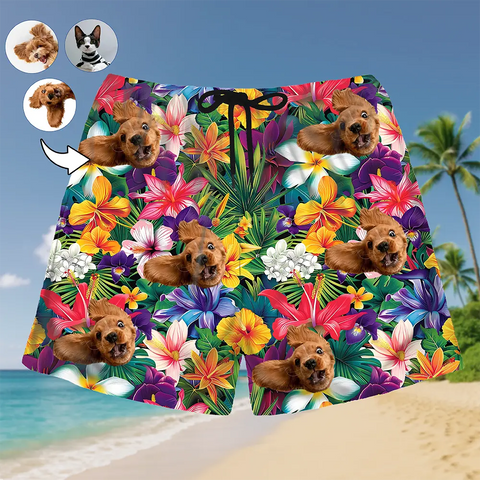 Custom Pet Face Hawaiian Shorts – Personalized Tropical Style for Pet Lovers