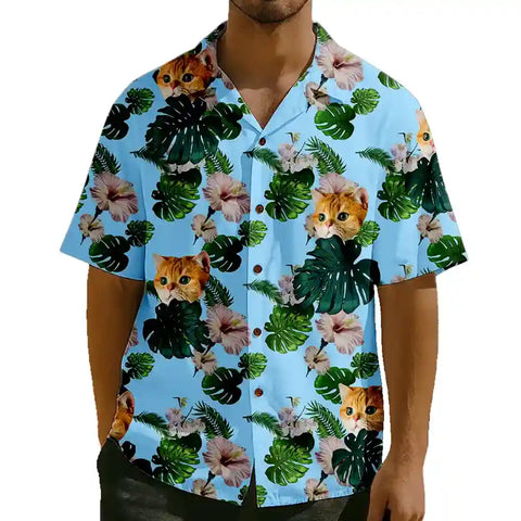 Camisa hawaiana personalizada con foto de mascota para hombre: Camisa playera Aloha con rostro personalizado
