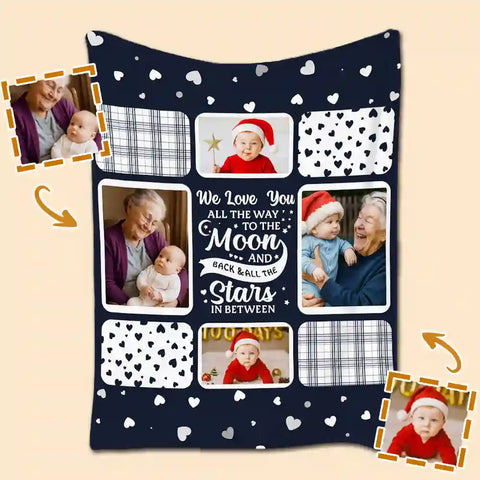 Customized Grandma Christmas flannel blanket with photos of grandchildren and grandma, a loving Christmas gift