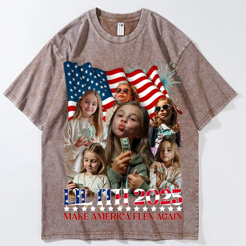 T-shirt vintage personnalisé du 4 juillet avec visage – T-shirt personnalisé pour le jour de l'Indépendance, cadeau rétro avec drapeau américain pour les familles patriotiques 