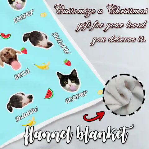 Custom Photo Pet Blanket – Cute Fruit Background Soft Flannel Throw Gift