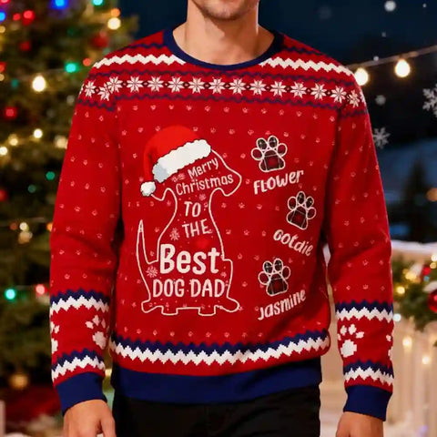 Merry Christmas Personalised Ugly Sweatshirt – Custom Dog & Cat Name Holiday Sweater for Pet Moms & Dads