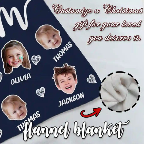 Custom Family Faces Blanket – Personalized Photo & Name Flannel Throw Gift for Mom, Grandma & Nana