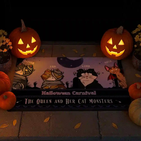 Personalized Haunted Cat Welcome Mat – Custom Pet Name & Design