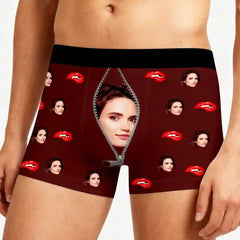 Custom Face Boxer Briefs – Funny Zipper Underwear with Lips Print, Hilarious Gift for Boyfriend or Husband
