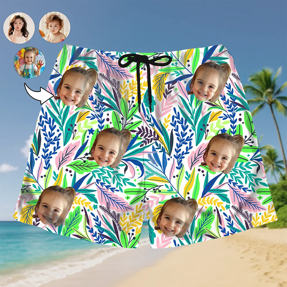 Personalized Summer Shorts with Face – Custom Tropical Print Shorts