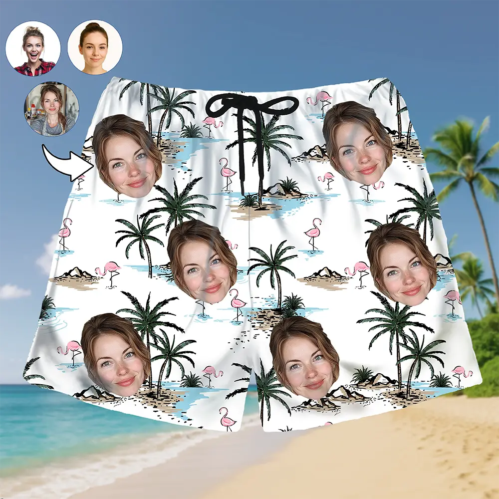 Shorts hawaianos con cara divertida: regalo tropical personalizado para la playa