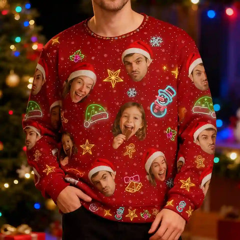 Custom Family Christmas Ugly Sweater – Personalized Holiday Sweatshirt with Neon Accents, Upload Family Photo, Best Christmas Gift