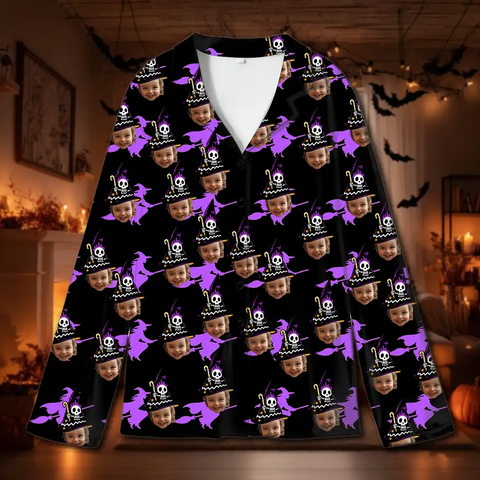 Personalized Witch Family Pajamas – Halloween Sleepwear with Witch Print & Hats