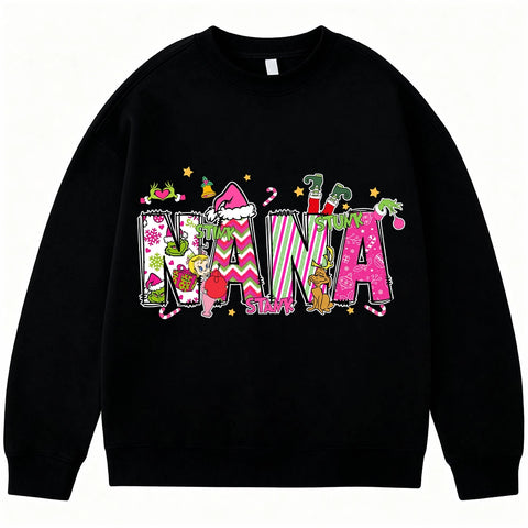 Custom Grinch Mom Christmas Sweatshirt with Kids’ Names – Double-Sided Design