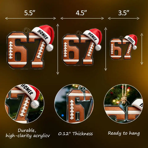 Custom 6 7 Football Acrylic Ornament with Personalized Name and Year