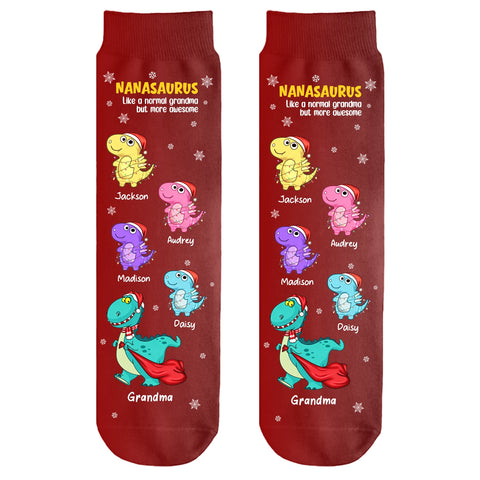 Custom Nanasaurus Christmas Socks with Grandkids' Names