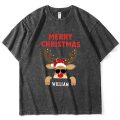 Personalized reindeer Christmas vintage t-shirt with name