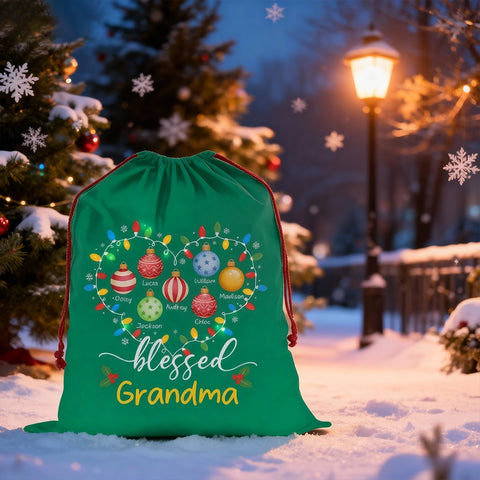 Personalized Christmas Gift Bag for Grandma with Grandkids' Names