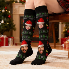 Custom Christmas stockings for men and women - personalized with photos and Santa hats