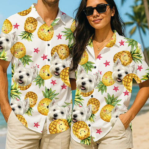 Camisa hawaiana con la cara de tu mascota: ¡lista para las vacaciones! 