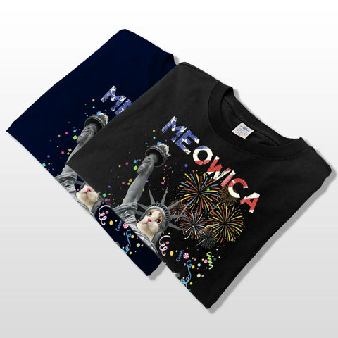 Meowica T-shirt personnalisé à capuche pour le jour de l'indépendance, pour les amoureux des animaux 