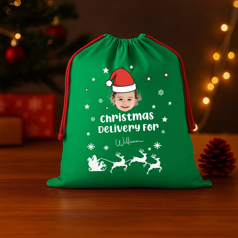 Custom Christmas Gift Bag with Photo and Name