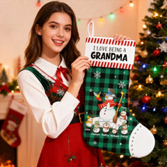 Custom "I Love Being A Grandma" Christmas Stocking with Snowman Family and Grandkids' Names