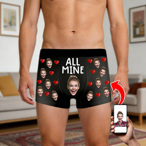 Customized "All Mine" Photos - Personalized Men's Boxer Briefs for Couples - Christmas Gift, Valentine's Day Gift