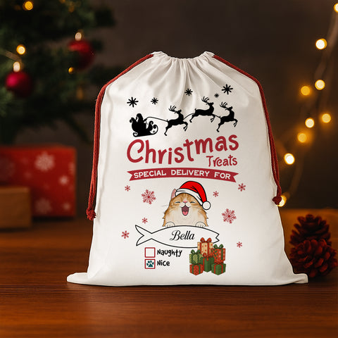 Personalized Christmas Cat Drawstring Gift Bag