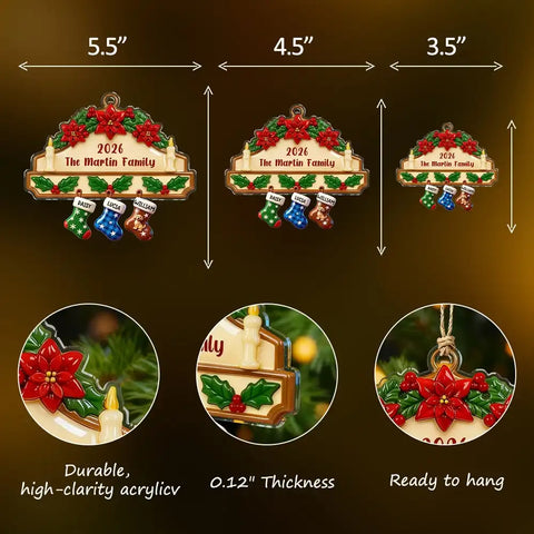 Personalized family name Christmas stocking acrylic ornaments