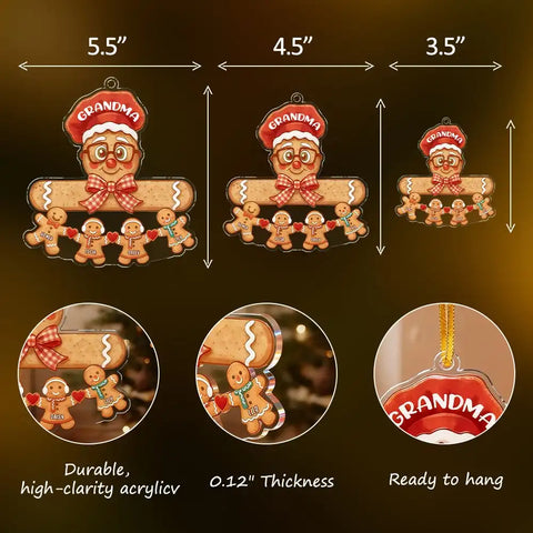 Personalized Gingerbread Grandkids Christmas Acrylic Ornament