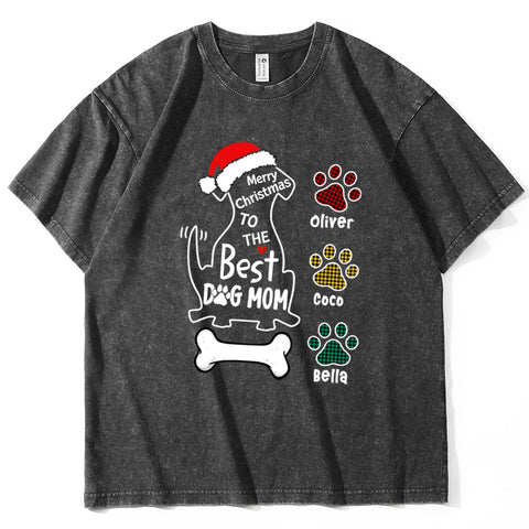 Personalized Best Dog Mom Christmas T-Shirt with Pet Names