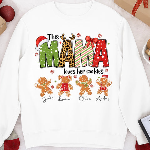 INK P.O.D | Personalized “This Mama Loves Her Cookies” Christmas Shirt – Custom Names Mom Kids Holiday Gift
