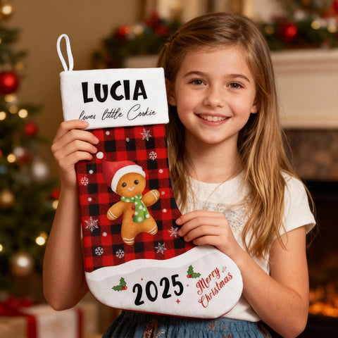 Custom Gingerbread Christmas Stocking – Name & Year Personalized