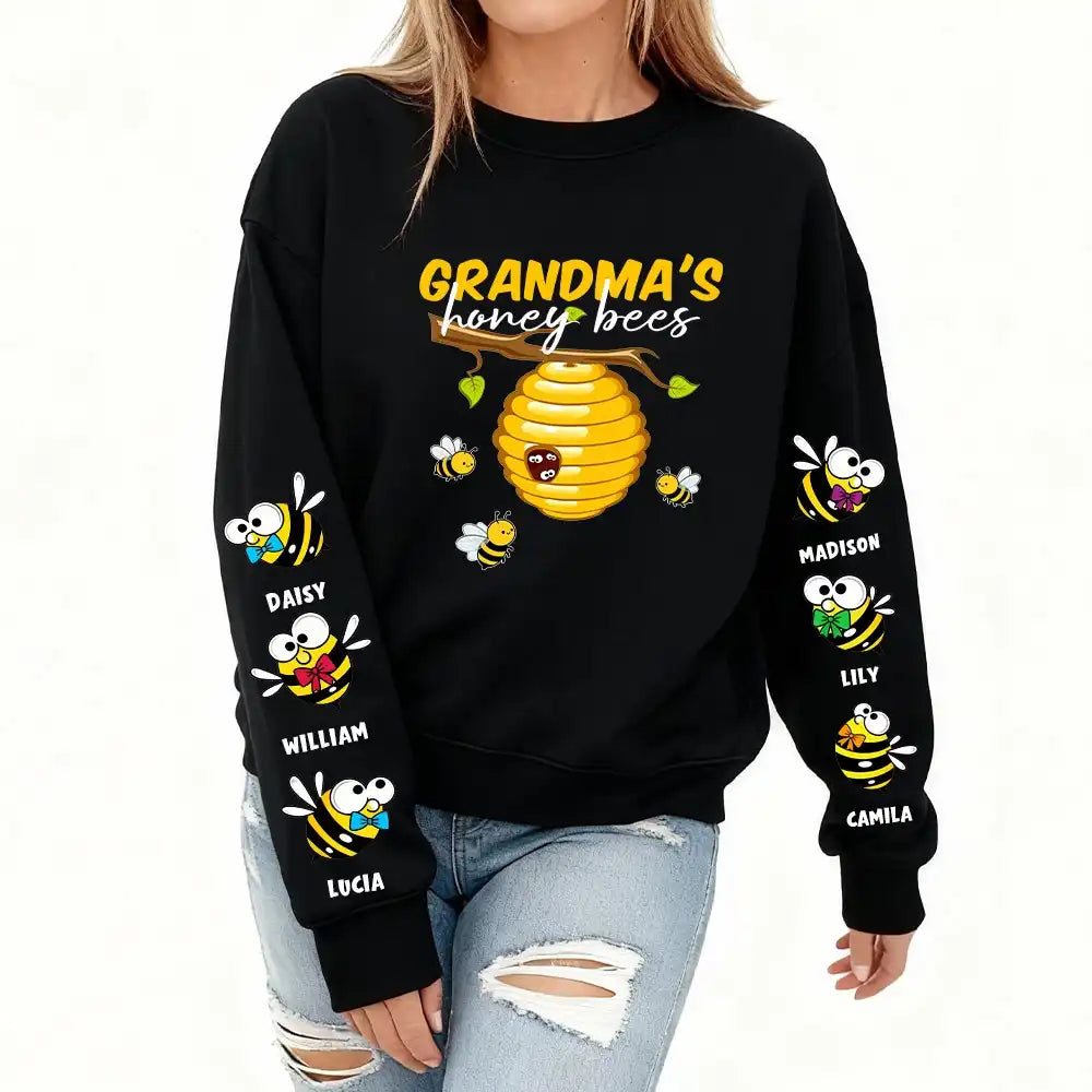 Personalized Grandma’s Honey Bees Sweatshirt with Names on Sleeves