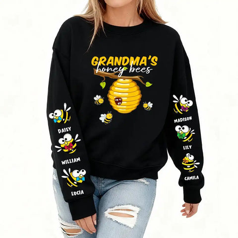 Personalized Grandma’s Honey Bees Sweatshirt with Names on Sleeves