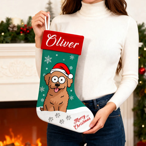 Personalized Christmas Pet Stocking with Name | Cartoon Dog Design