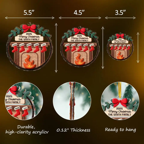 Personalized Family Fireplace Stockings Acrylic Christmas Ornament