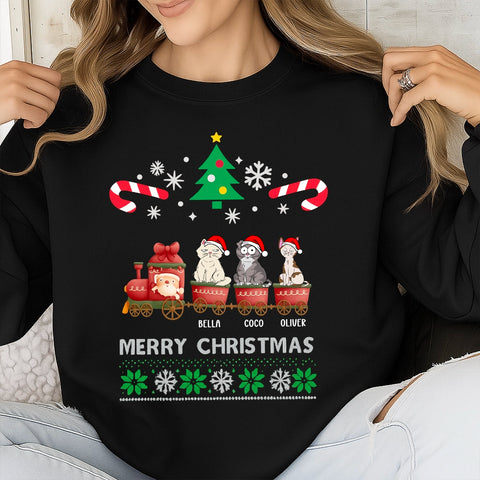 Custom Christmas pet t-shirts, sweatshirts, hoodies - choose cat breed, expression, and name