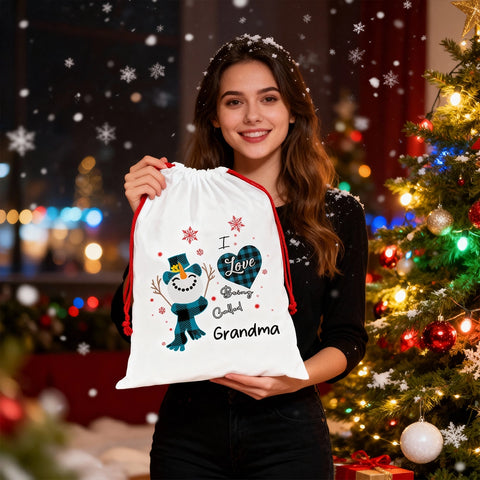 Personalized Christmas Gift Bag – I Love Being Called Grandma Snowman Design
