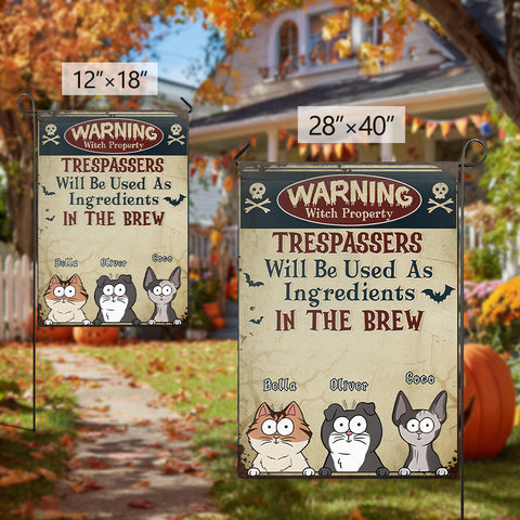 Halloween Garden Flag for Cat Lovers – Personalized Cat Banner with Custom Names