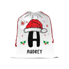 Personalized Christmas Gift Bag with Santa Hat Initial and Name
