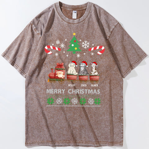 Custom Retro Christmas Cat T-Shirt – Choose Breed & Name