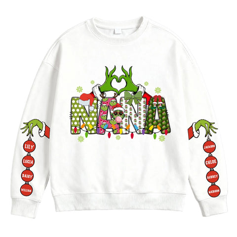 Custom Grinch Nana Christmas Sweatshirt with Grandkids' Names