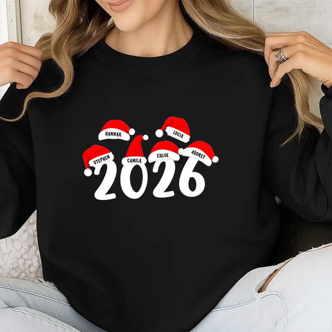 Personalized Christmas family sweatshirts—printed with names and years