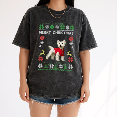 Custom Retro Christmas Pet Photo T-Shirt
